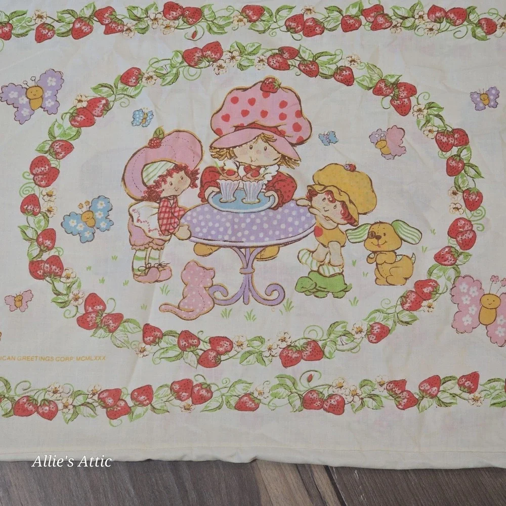 Vintage Strawberry Shortcake Friends Twin Sheet Set Fitted Flat Pillow Case 3 Pc